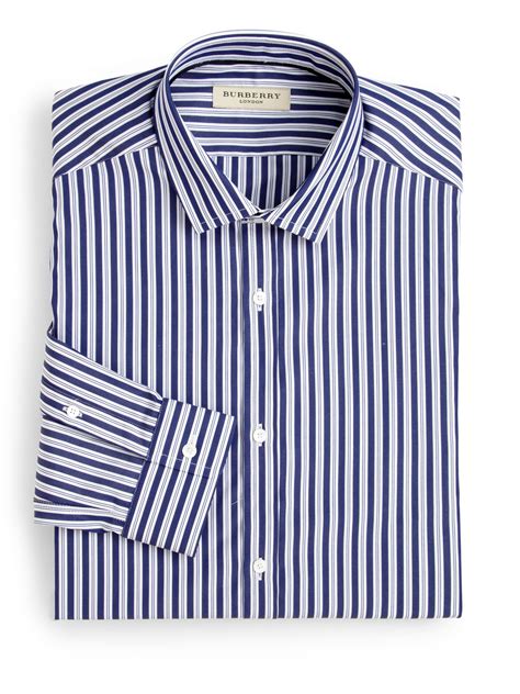 burberry mens blue and white striped oversized shirt|Burberry white long sleeve shirt.